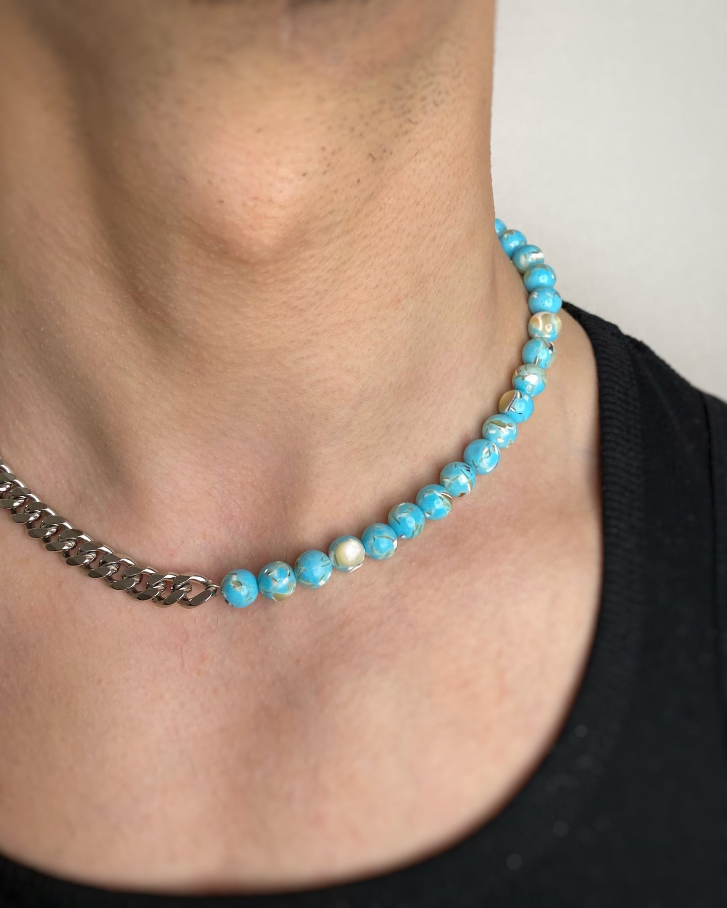 TURQUOISE SHELL STONE & CHAIN NECKLACE