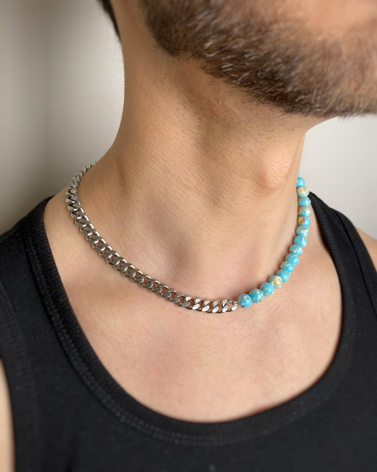 TURQUOISE SHELL STONE & CHAIN NECKLACE