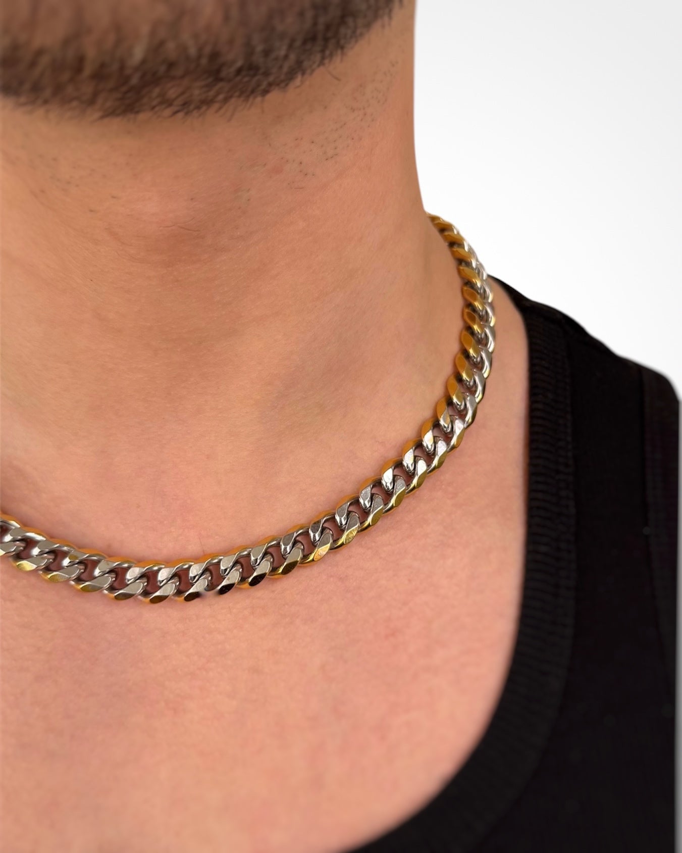 TWO TONE CUBAN LINK CHAIN NECKLACE
