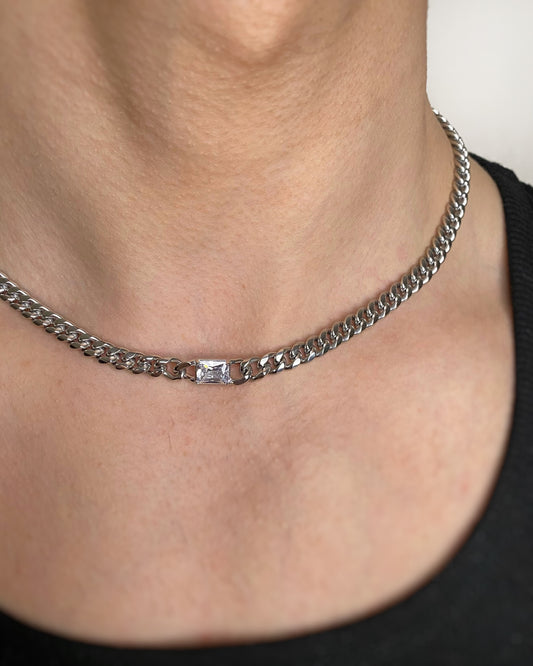 SINGLE RHINESTONE CUBAN CHAIN NECKLACE