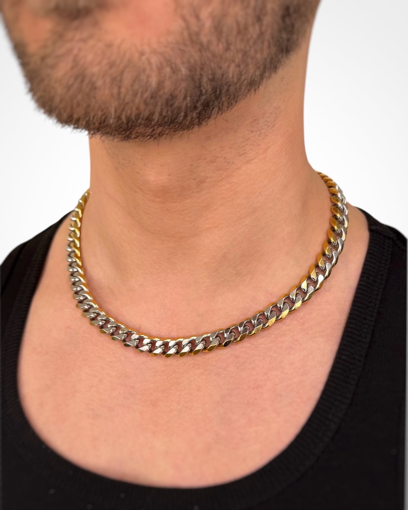 TWO TONE CUBAN LINK CHAIN NECKLACE
