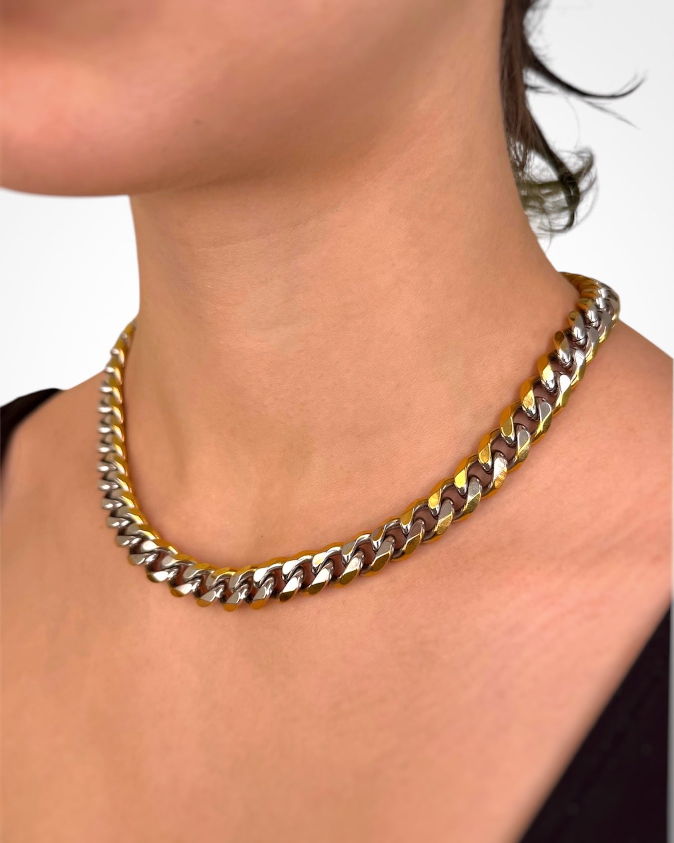 TWO TONE CUBAN LINK CHAIN NECKLACE