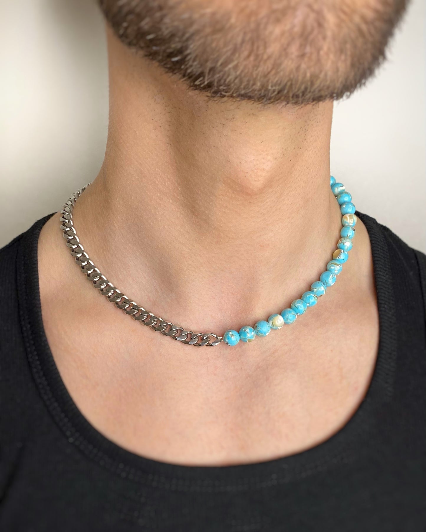 TURQUOISE SHELL STONE & CHAIN NECKLACE